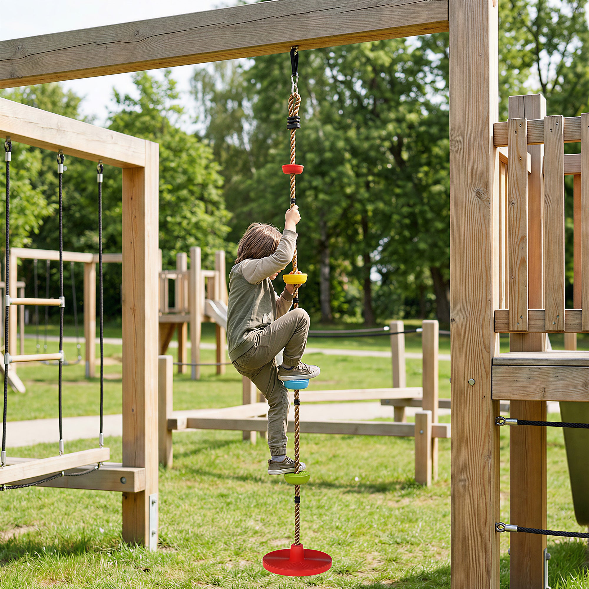 Ninja Line Kids Slackline Set with Swing & Platforms, Outdoor Play Equipment for Ages 3–8 — Red