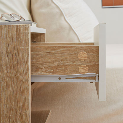 Set of 2 Suspended Bedside Tables - Wall-mounted Nightstands - Sliding Drawer - Two-tone White Oak Aspect Wood