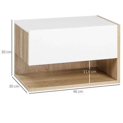 Set of 2 Suspended Bedside Tables - Wall-mounted Nightstands - Sliding Drawer - Two-tone White Oak Aspect Wood