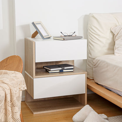 Set of 2 Suspended Bedside Tables - Wall-mounted Nightstands - Sliding Drawer - Two-tone White Oak Aspect Wood