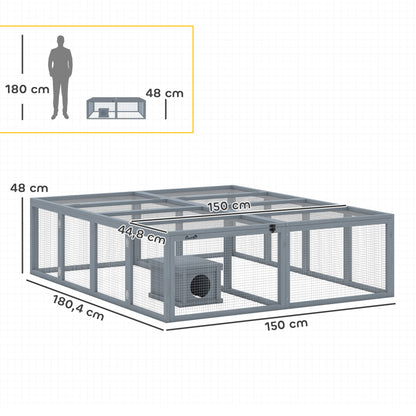 Outdoor Rabbit Run with Shelter, 180.4 x 150 x 48 cm (71" x 59" x 19") — Gray