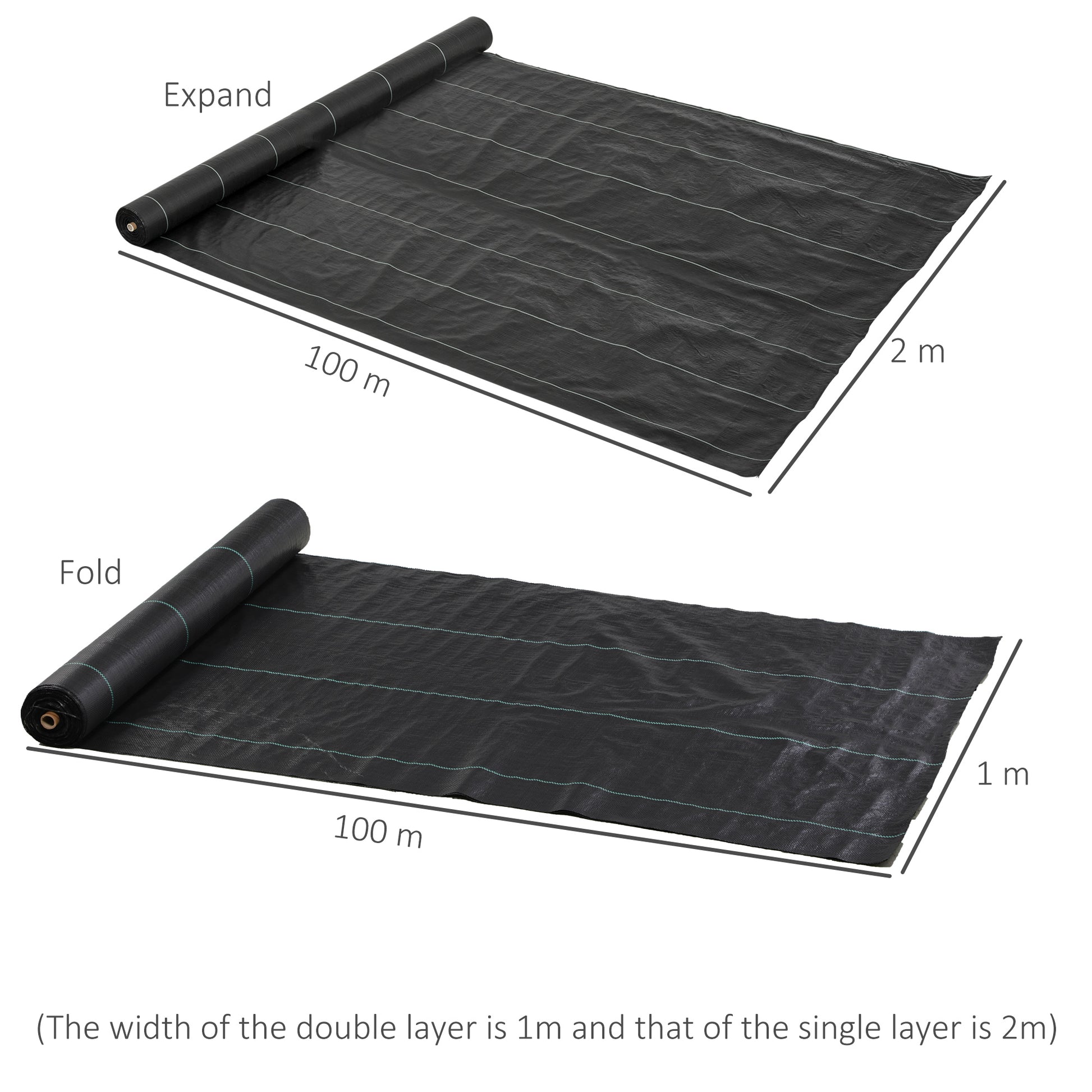 Weed Control Fabric Weed Barrier 2x100 m Geotextile Fabric 60 g/m² for Weed and Garden Weed Control Black Weed Barrier Roll