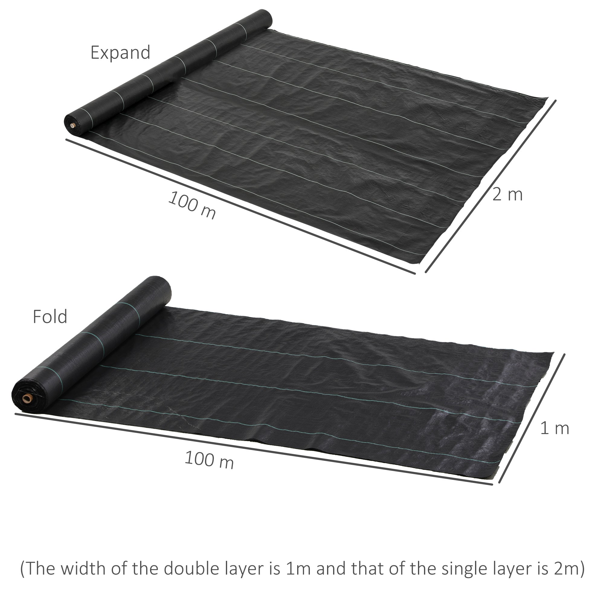 Weed Control Fabric Weed Barrier 2x100 m Geotextile Fabric 60 g/m² for Weed and Garden Weed Control Black Weed Barrier Roll