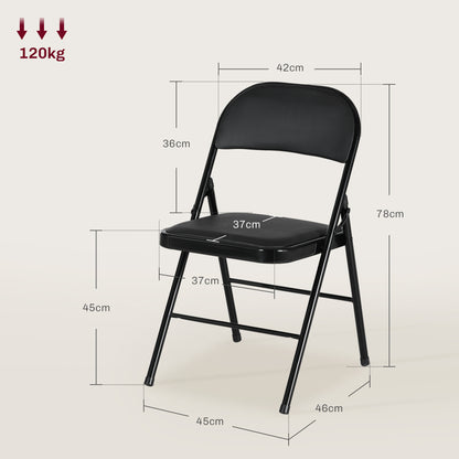 Folding Chair Camping Chair with Padded Backrest, Foldable Office Chair with Steel Frame, Kitchen Chair with Cushion up to 120 kg Capacity for Guests, Office, Camping, Black