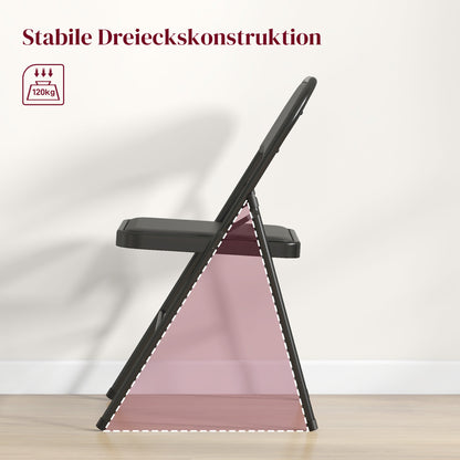 Folding Chair Camping Chair with Padded Backrest, Foldable Office Chair with Steel Frame, Kitchen Chair with Cushion up to 120 kg Capacity for Guests, Office, Camping, Black