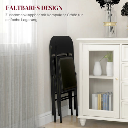 Folding Chair Camping Chair with Padded Backrest, Foldable Office Chair with Steel Frame, Kitchen Chair with Cushion up to 120 kg Capacity for Guests, Office, Camping, Black