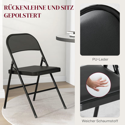 Folding Chair Camping Chair with Padded Backrest, Foldable Office Chair with Steel Frame, Kitchen Chair with Cushion up to 120 kg Capacity for Guests, Office, Camping, Black