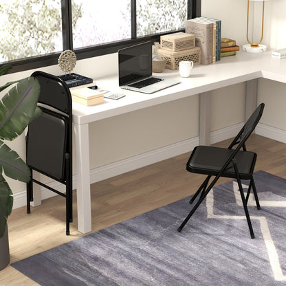 Folding Chair Camping Chair with Padded Backrest, Foldable Office Chair with Steel Frame, Kitchen Chair with Cushion up to 120 kg Capacity for Guests, Office, Camping, Black