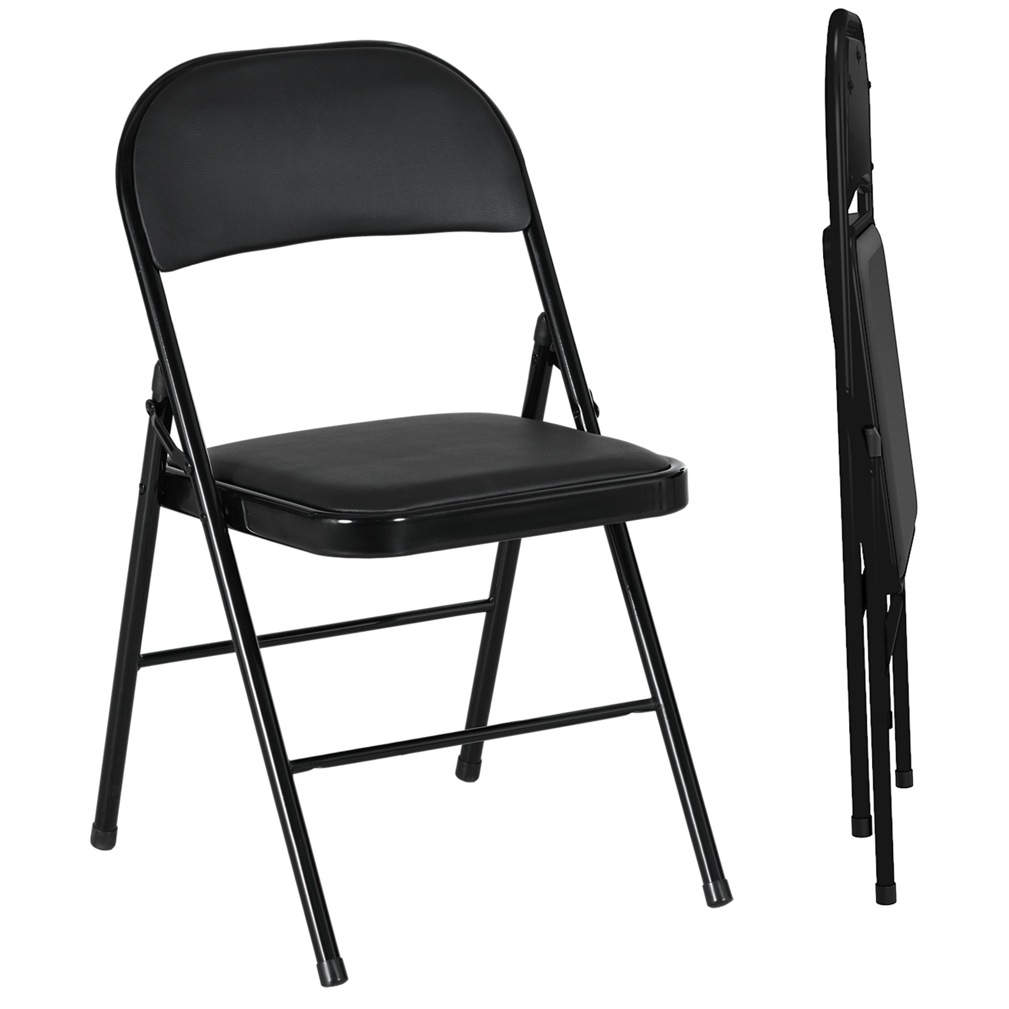 Folding Chair Camping Chair with Padded Backrest, Foldable Office Chair with Steel Frame, Kitchen Chair with Cushion up to 120 kg Capacity for Guests, Office, Camping, Black
