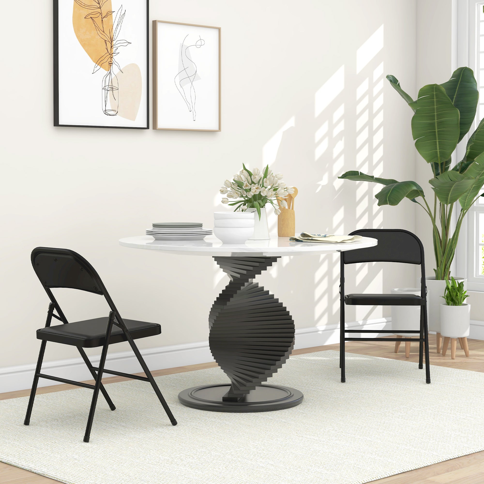 Folding Chair Camping Chair with Padded Backrest, Foldable Office Chair with Steel Frame, Kitchen Chair with Cushion up to 120 kg Capacity for Guests, Office, Camping, Black