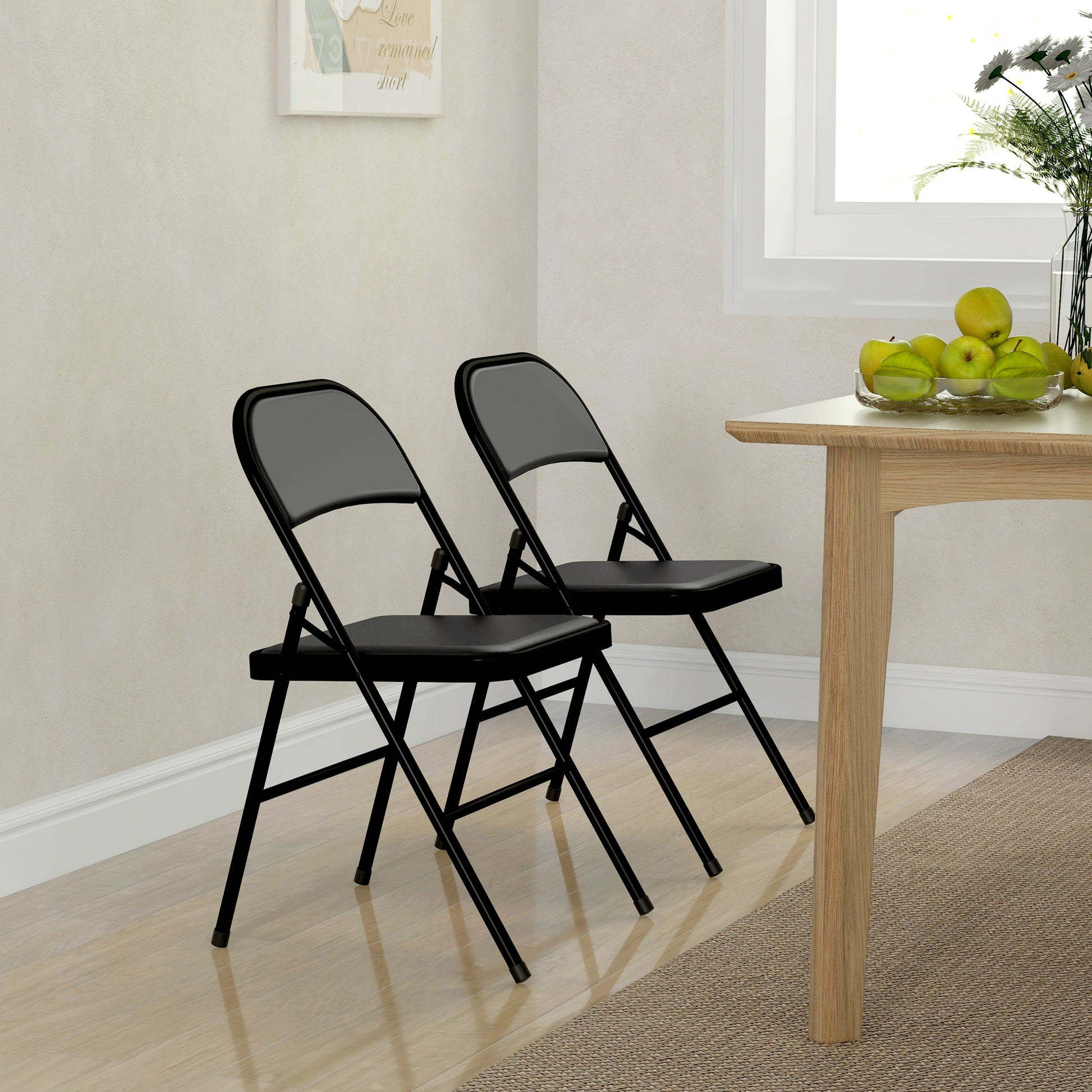 Folding Chair Camping Chair with Padded Backrest, Foldable Office Chair with Steel Frame, Kitchen Chair with Cushion up to 120 kg Capacity for Guests, Office, Camping, Black