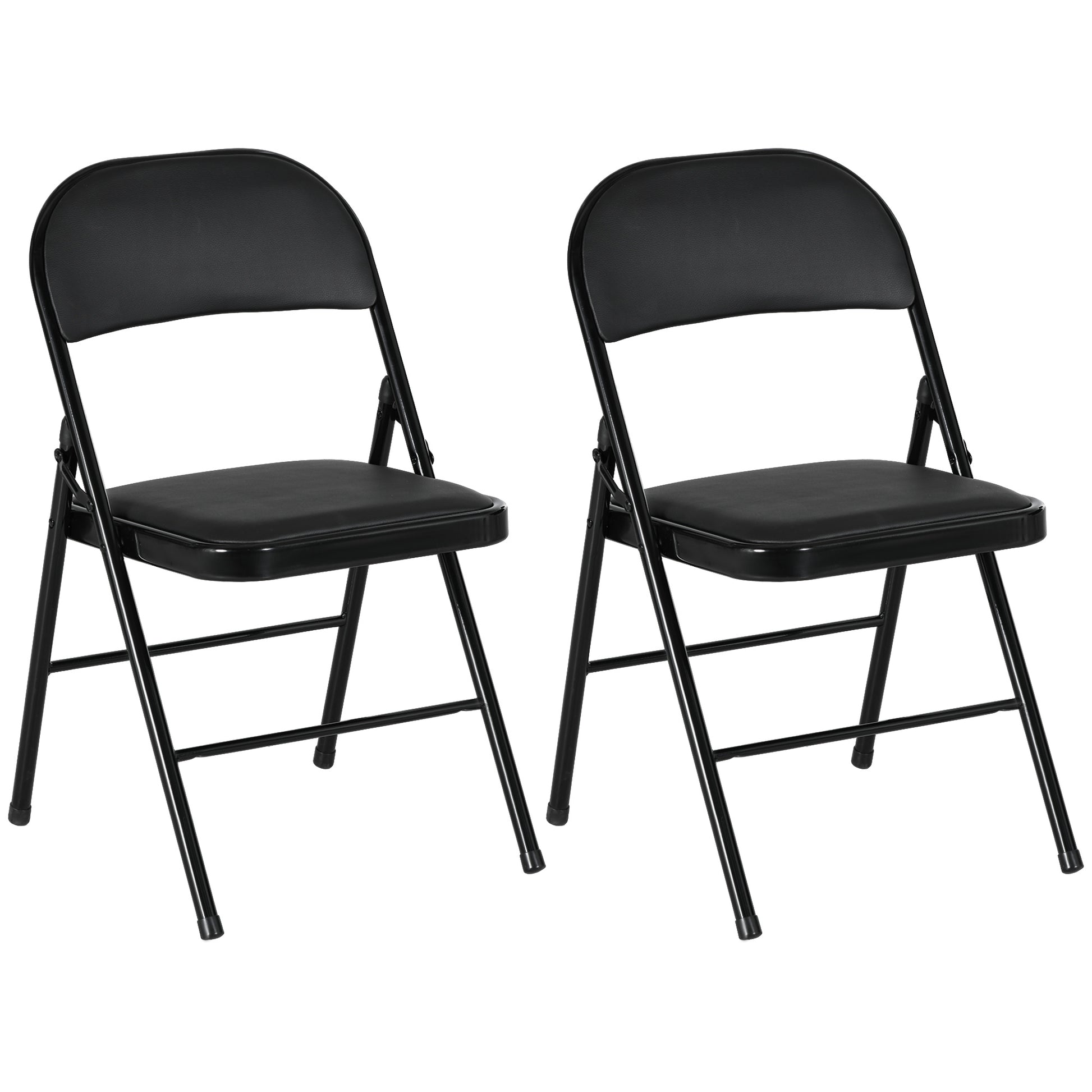 Folding Chair Camping Chair with Padded Backrest, Foldable Office Chair with Steel Frame, Kitchen Chair with Cushion up to 120 kg Capacity for Guests, Office, Camping, Black