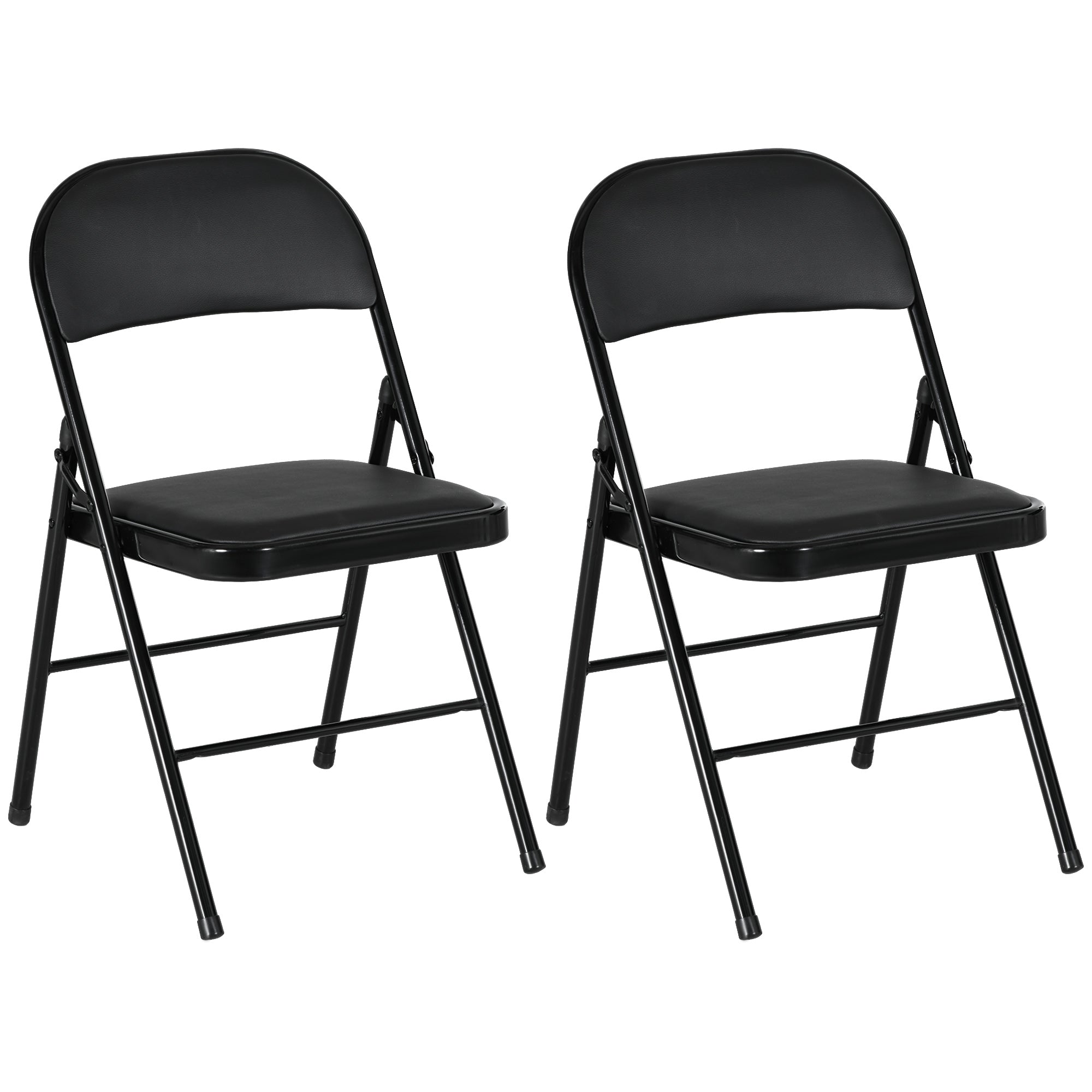 Folding Chair Camping Chair with Padded Backrest, Foldable Office Chair with Steel Frame, Kitchen Chair with Cushion up to 120 kg Capacity for Guests, Office, Camping, Black