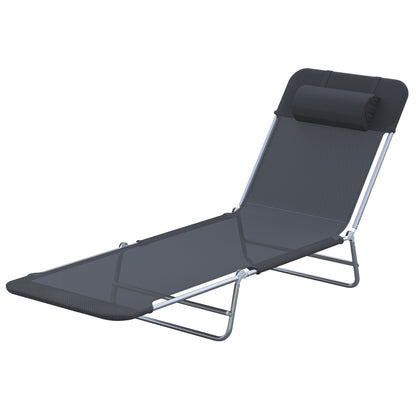 Folding Sun Lounger with Reclining Backrest and Cushion, Garden, Beach and Camping Lounger, Black
