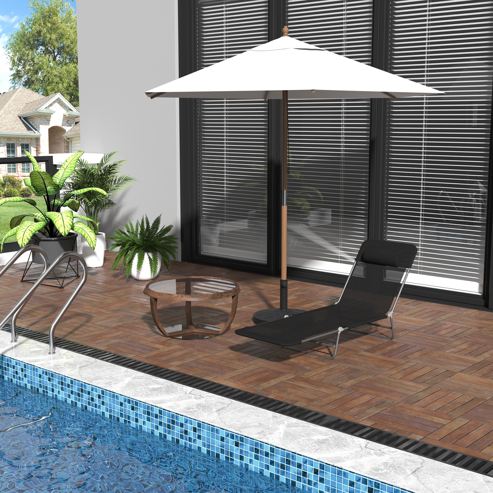 Folding Sun Lounger with Reclining Backrest and Cushion, Garden, Beach and Camping Lounger, Black
