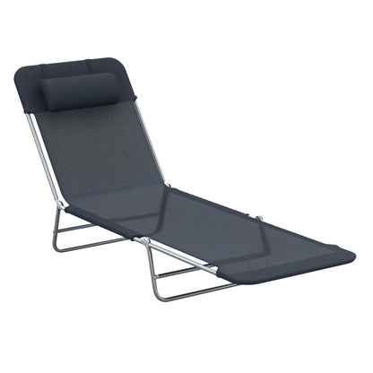 Folding Sun Lounger with Reclining Backrest and Cushion, Garden, Beach and Camping Lounger, Black