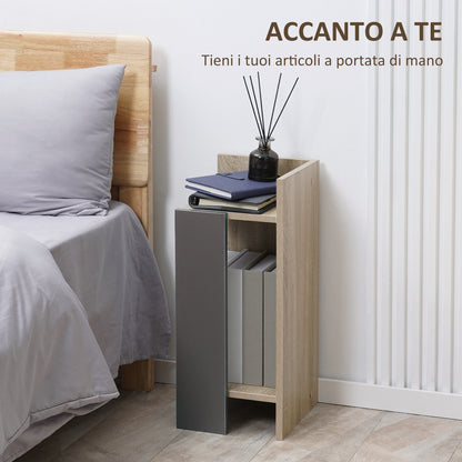 Gray Modern Nightstand with Open Shelf, Set of 2 in Chipboard for Bedroom and Living Room, 27x25x60 cm