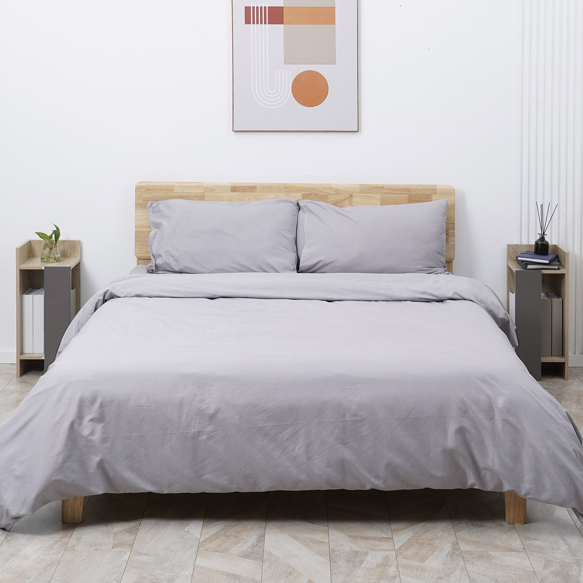 Gray Modern Nightstand with Open Shelf, Set of 2 in Chipboard for Bedroom and Living Room, 27x25x60 cm