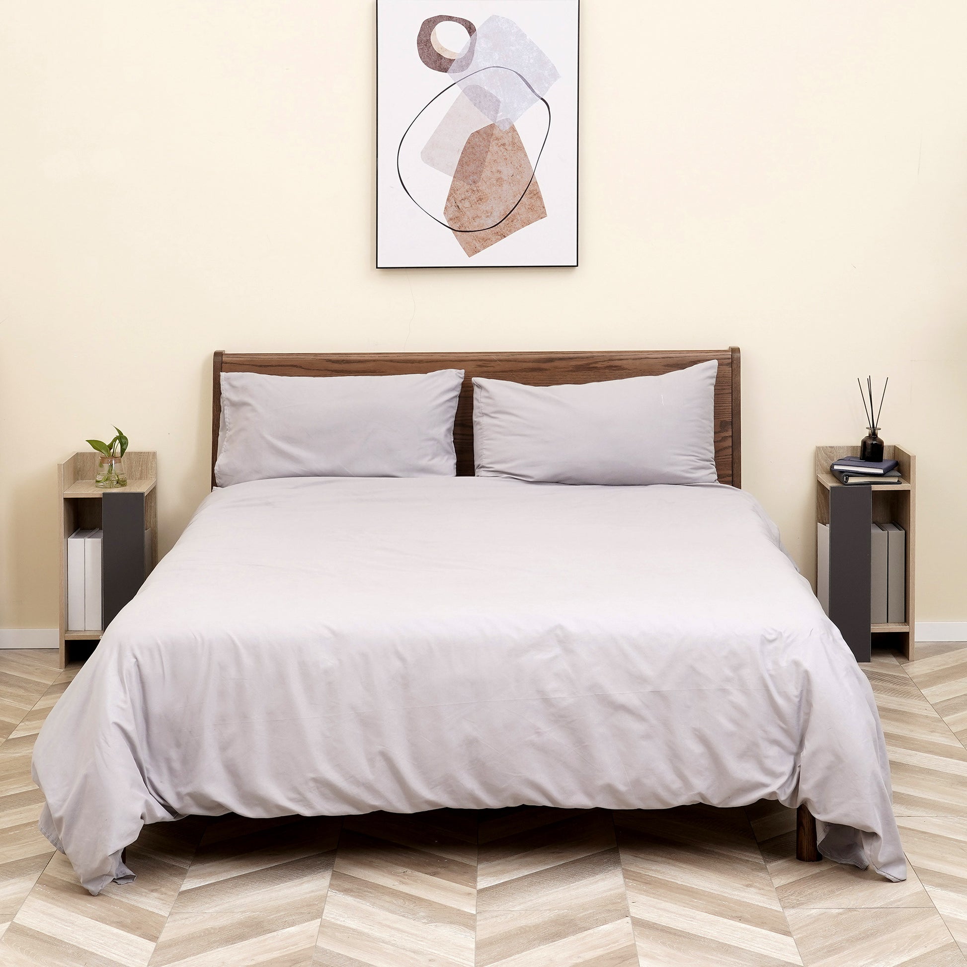 Gray Modern Nightstand with Open Shelf, Set of 2 in Chipboard for Bedroom and Living Room, 27x25x60 cm