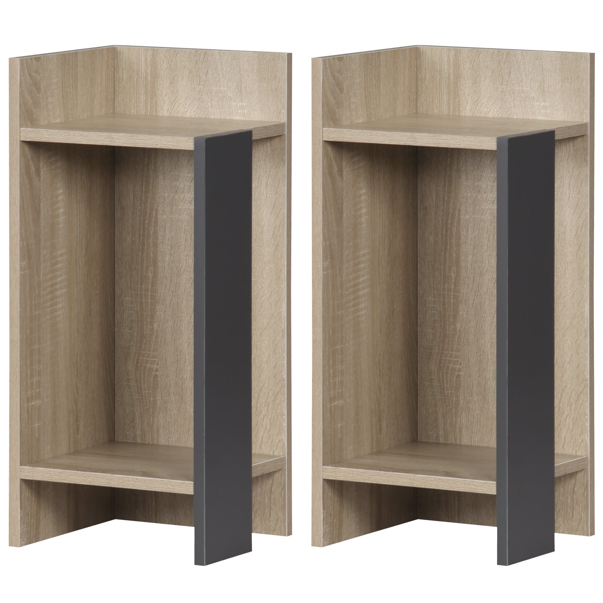 Gray Modern Nightstand with Open Shelf, Set of 2 in Chipboard for Bedroom and Living Room, 27x25x60 cm