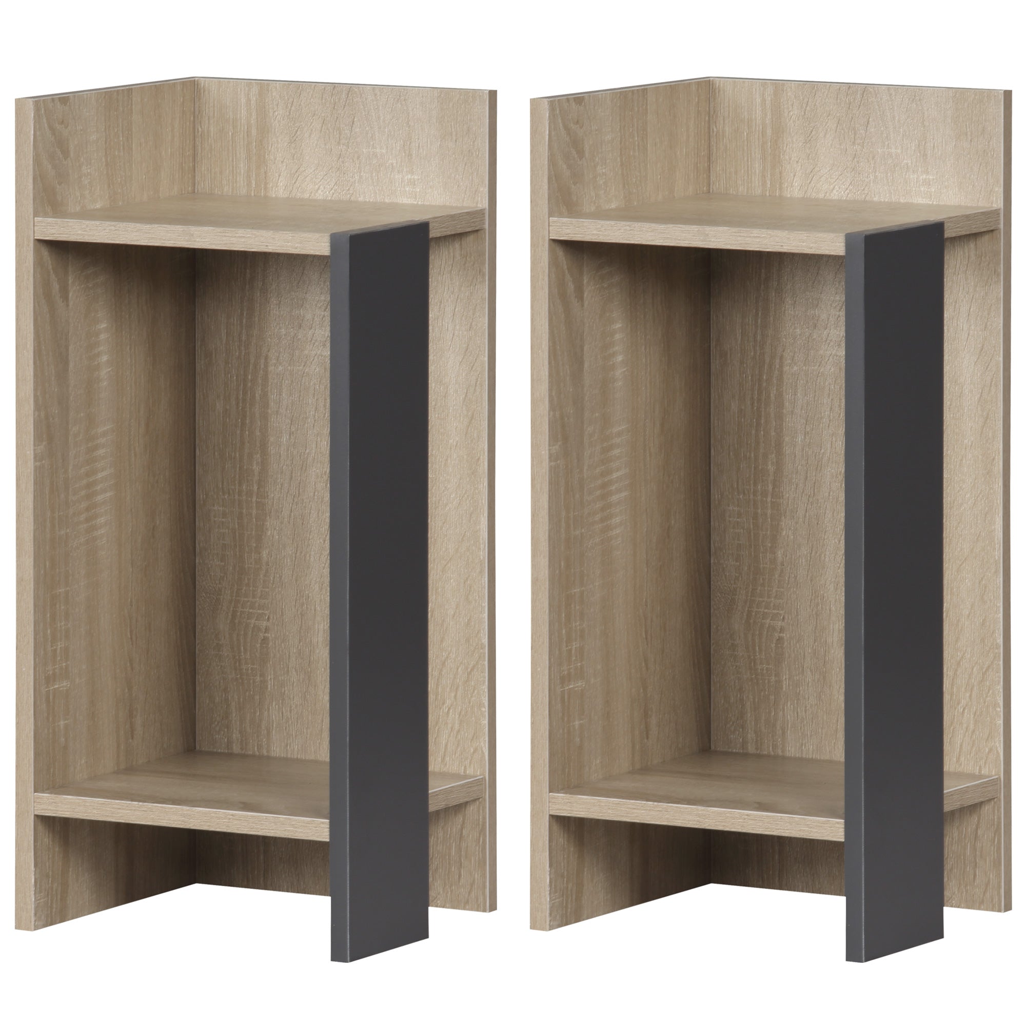 Gray Modern Nightstand with Open Shelf, Set of 2 in Chipboard for Bedroom and Living Room, 27x25x60 cm