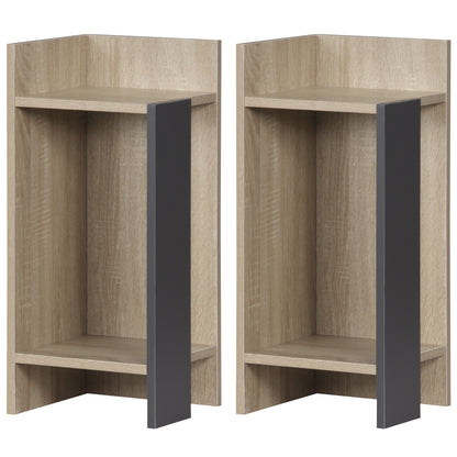 Gray Modern Nightstand with Open Shelf, Set of 2 in Chipboard for Bedroom and Living Room, 27x25x60 cm