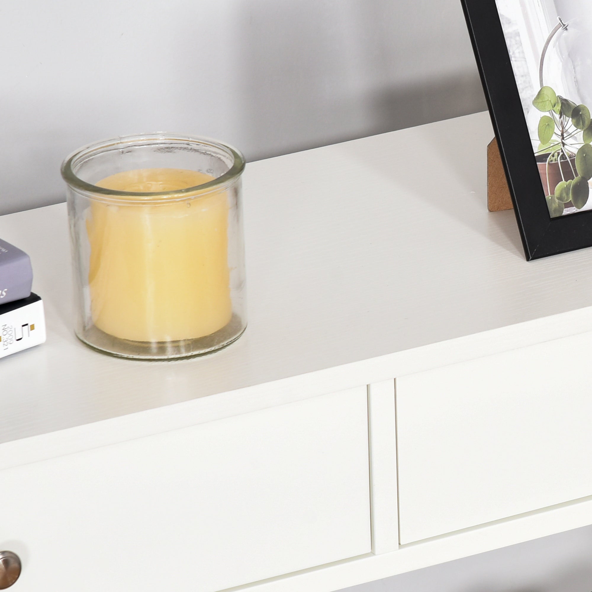 Entryway Console Table with 2 Drawers and 2 Lower Shelves Modern Furniture Raised Base Anti-Topple Device 100x30.5x80 cm White