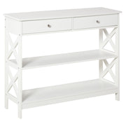 Entryway Console Table with 2 Drawers and 2 Lower Shelves Modern Furniture Raised Base Anti-Topple Device 100x30.5x80 cm White
