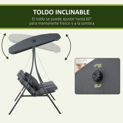 3-Seater Garden Swing with Adjustable Awning, 3 Cushions, and Steel Frame for Terrace Patio Balcony Load 320 kg 202x115x168 cm Dark Grey
