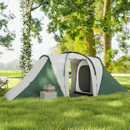 Family Tunnel Camping Tent for 4-6 People 555x225x190 cm Waterproof 3000 mm Foldable Camping Tent with 2 Bedrooms Hiking Bag Gray and Green