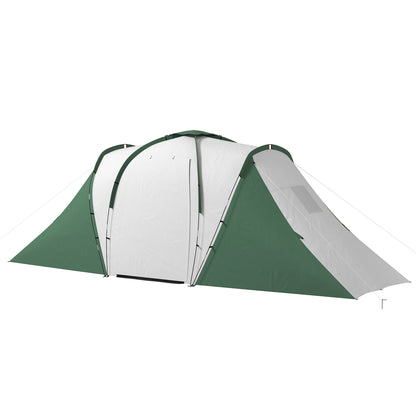 Family Tunnel Camping Tent for 4-6 People 555x225x190 cm Waterproof 3000 mm Foldable Camping Tent with 2 Bedrooms Hiking Bag Gray and Green