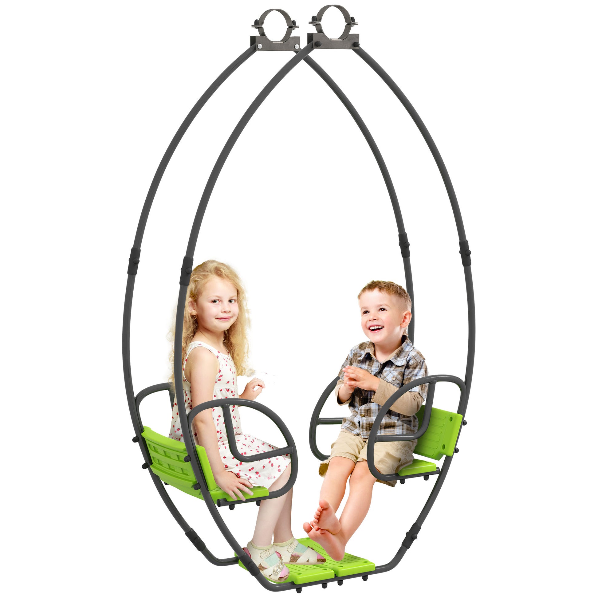 Children's Swing Garden Swing Metal Structure with Handles for 2 Children aged 3 to 6 years 110.5 x 40.5 x 180 cm Green
