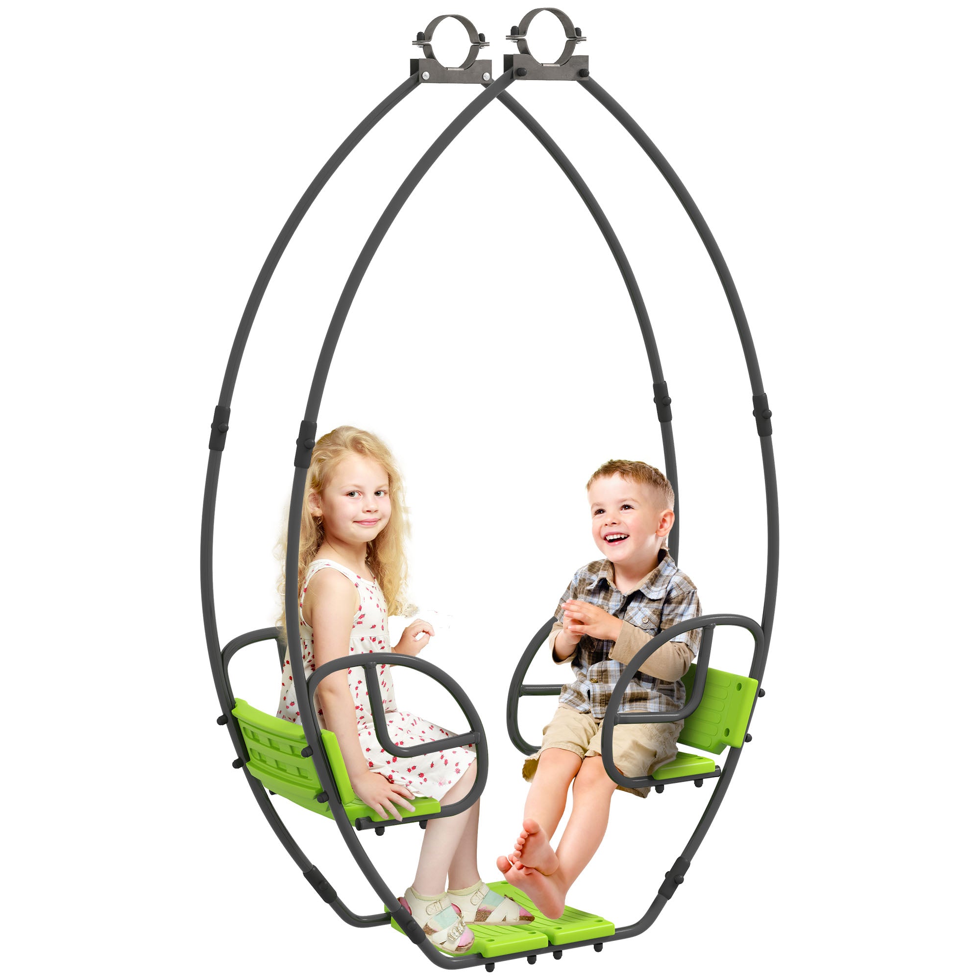 Children's Swing Garden Swing Metal Structure with Handles for 2 Children aged 3 to 6 years 110.5 x 40.5 x 180 cm Green