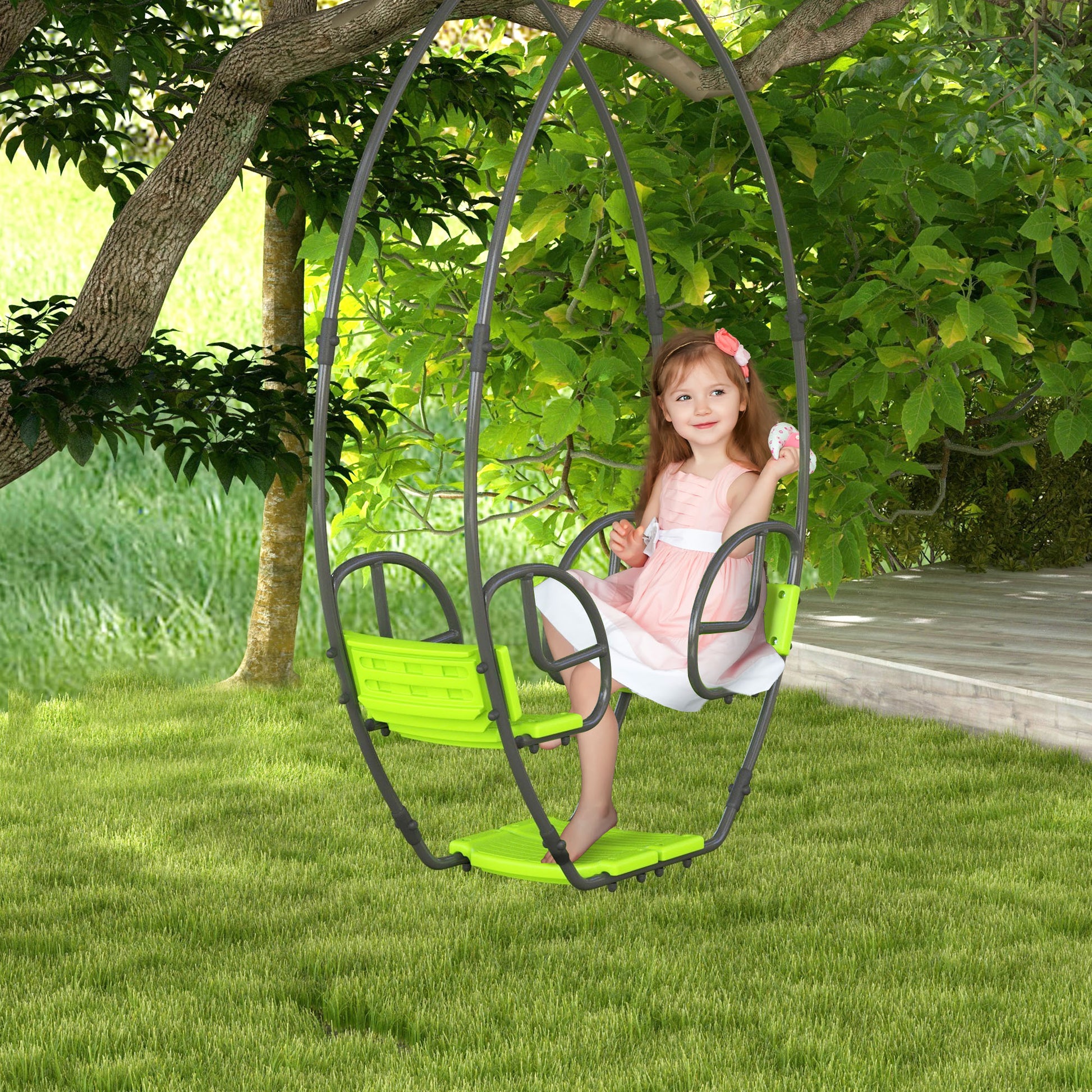 Children's Swing Garden Swing Metal Structure with Handles for 2 Children aged 3 to 6 years 110.5 x 40.5 x 180 cm Green