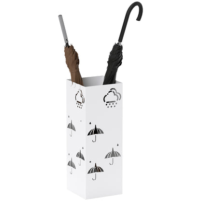 Steel Umbrella Stand with 4 Hooks and Removable Drip Tray White Umbrella Holder for Entryway Office 15.5x15.5x41 cm