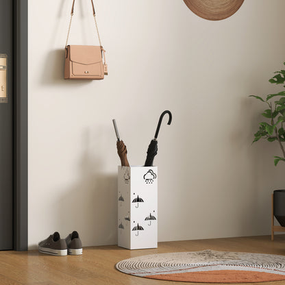 Steel Umbrella Stand with 4 Hooks and Removable Drip Tray White Umbrella Holder for Entryway Office 15.5x15.5x41 cm