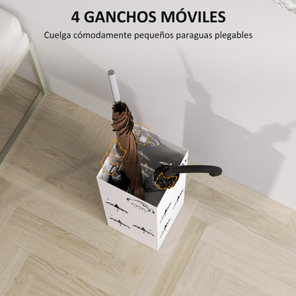 Steel Umbrella Stand with 4 Hooks and Removable Drip Tray White Umbrella Holder for Entryway Office 15.5x15.5x41 cm