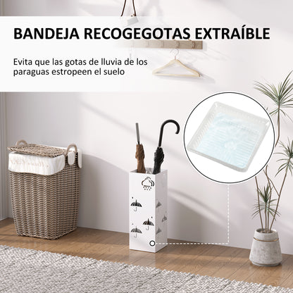 Steel Umbrella Stand with 4 Hooks and Removable Drip Tray White Umbrella Holder for Entryway Office 15.5x15.5x41 cm