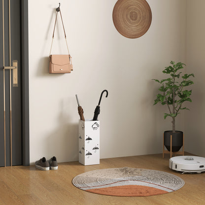 Steel Umbrella Stand with 4 Hooks and Removable Drip Tray White Umbrella Holder for Entryway Office 15.5x15.5x41 cm