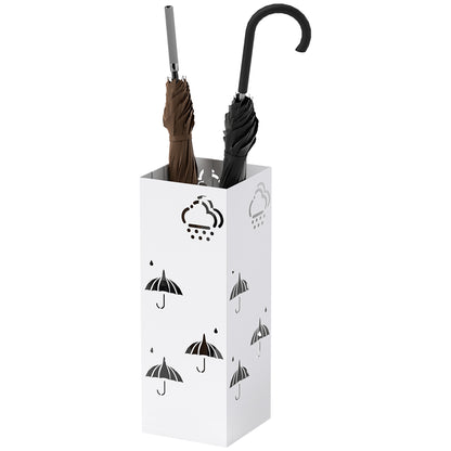 Steel Umbrella Stand with 4 Hooks and Removable Drip Tray White Umbrella Holder for Entryway Office 15.5x15.5x41 cm