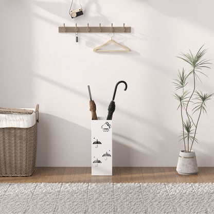 Steel Umbrella Stand with 4 Hooks and Removable Drip Tray White Umbrella Holder for Entryway Office 15.5x15.5x41 cm