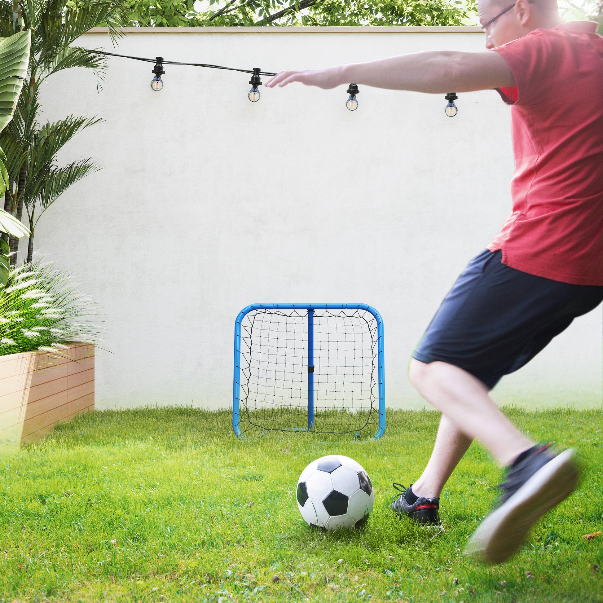 Soccer Rebounder, Rebound Wall with Pegs, Adjustable in 5 Steps, Portable, Kickback Goal, Adjustable Soccer Goal for Teens, Rebound Wall for Baseball Training 78x84x78cm, Blue