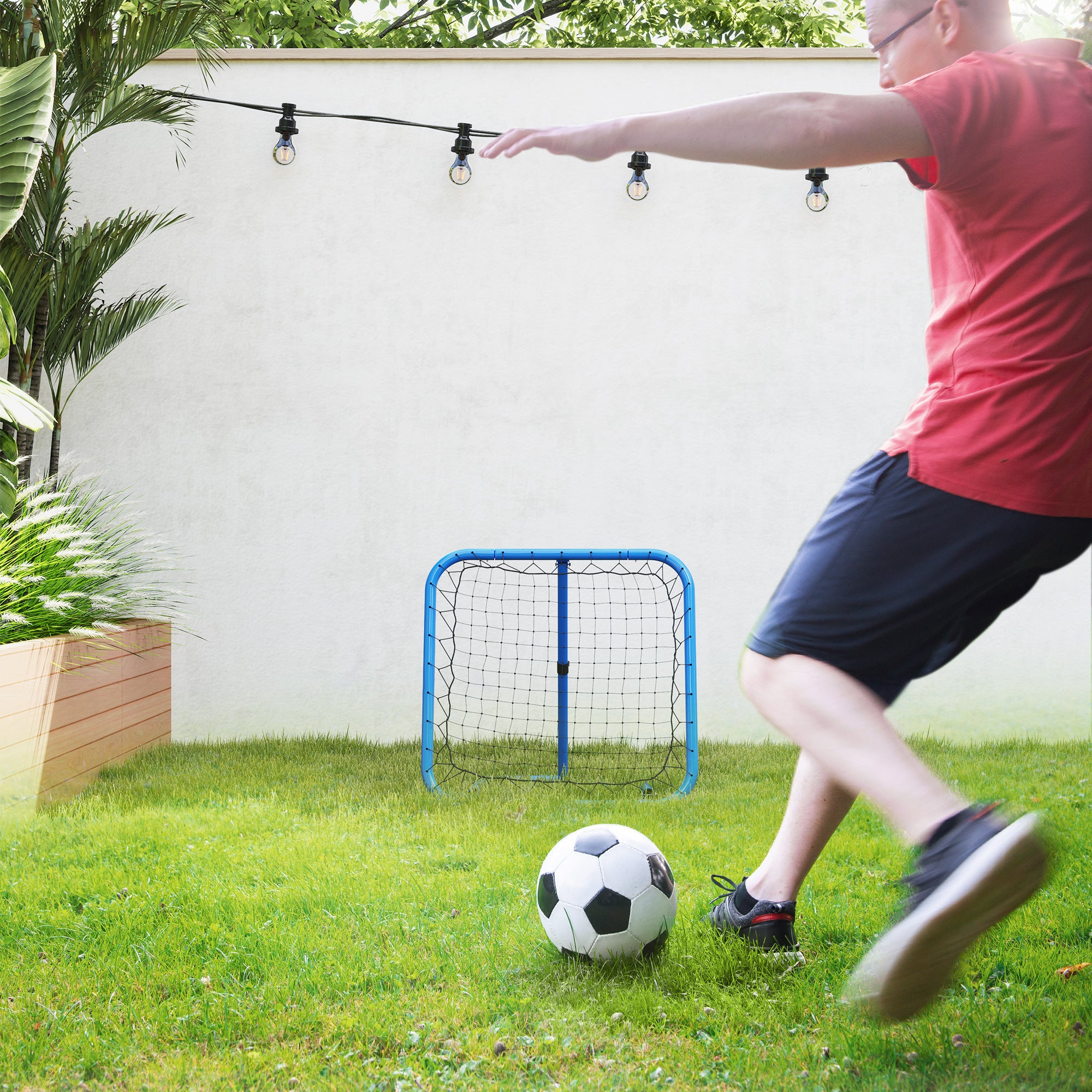 Soccer Rebounder, Rebound Wall with Pegs, Adjustable in 5 Steps, Portable, Kickback Goal, Adjustable Soccer Goal for Teens, Rebound Wall for Baseball Training 78x84x78cm, Blue