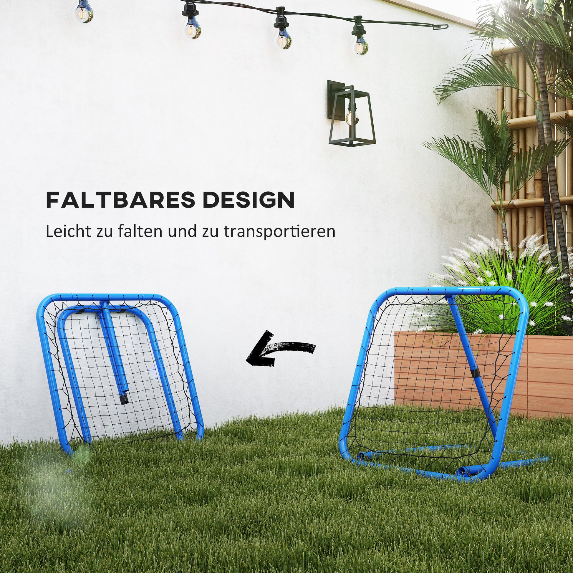 Soccer Rebounder, Rebound Wall with Pegs, Adjustable in 5 Steps, Portable, Kickback Goal, Adjustable Soccer Goal for Teens, Rebound Wall for Baseball Training 78x84x78cm, Blue