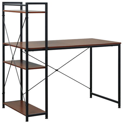 Corner Desk with Industrial Design Storage with 3-Shelf Library Particle Board Walnut Metal Black