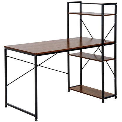 Corner Desk with Industrial Design Storage with 3-Shelf Library Particle Board Walnut Metal Black