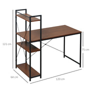 Corner Desk with Industrial Design Storage with 3-Shelf Library Particle Board Walnut Metal Black