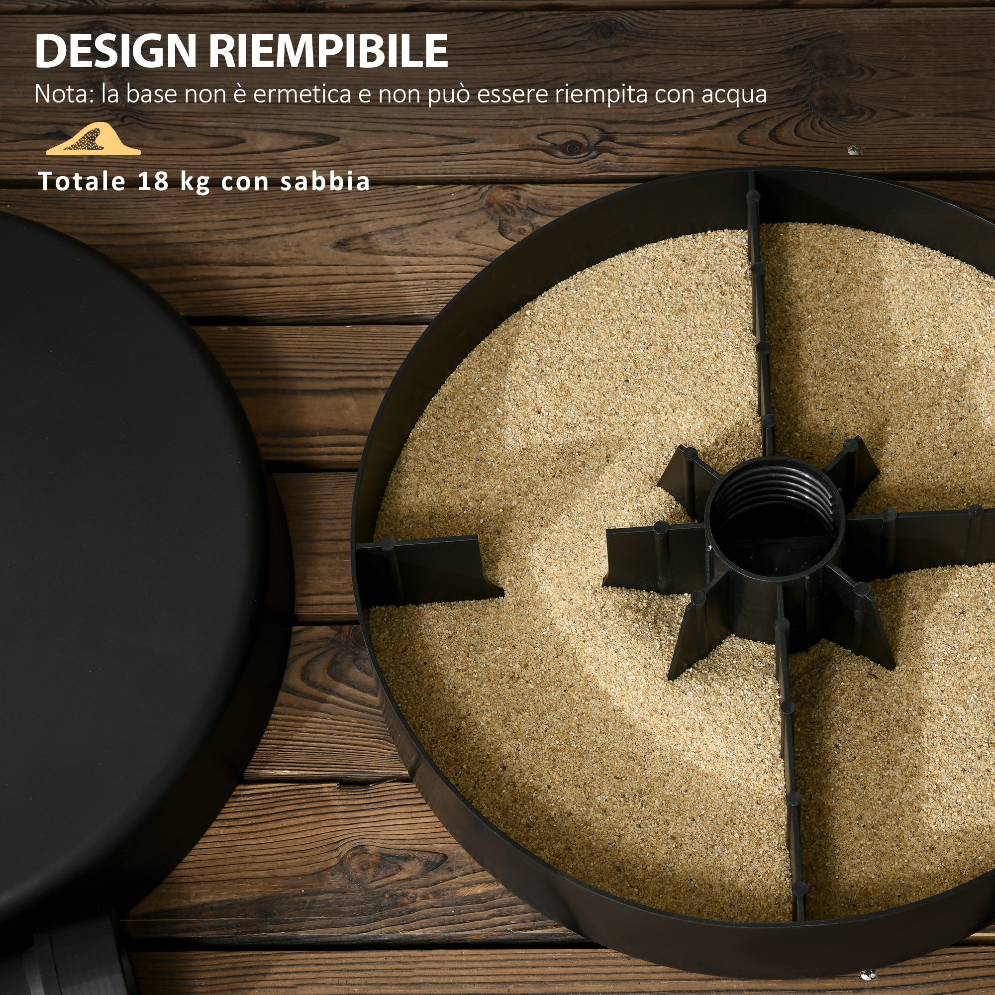 Garden Umbrella Base in PP Plastic, max 18kg Weight, Ø45x33 cm, Black