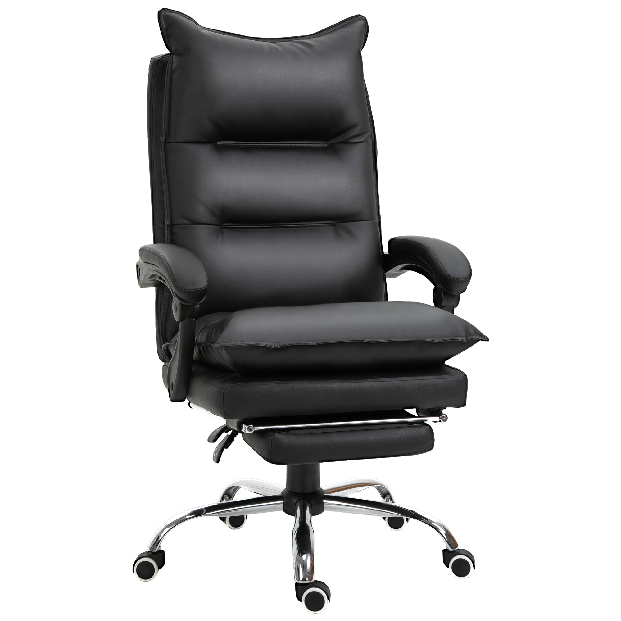 Office Chair with Reclining Function, Ergonomic Desk Chair, Height Adjustable Swivel Chair with Footrest, Upholstered, Up to 135 kg load capacity, for Office, Study, Black