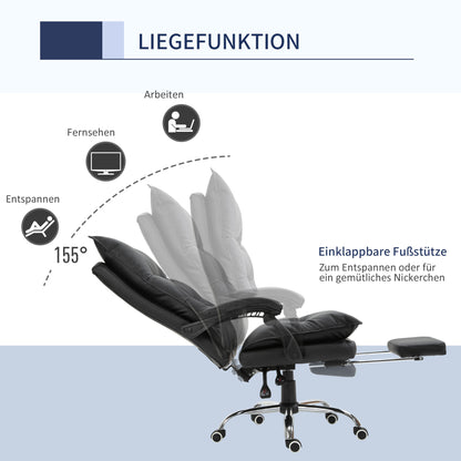 Office Chair with Reclining Function, Ergonomic Desk Chair, Height Adjustable Swivel Chair with Footrest, Upholstered, Up to 135 kg load capacity, for Office, Study, Black